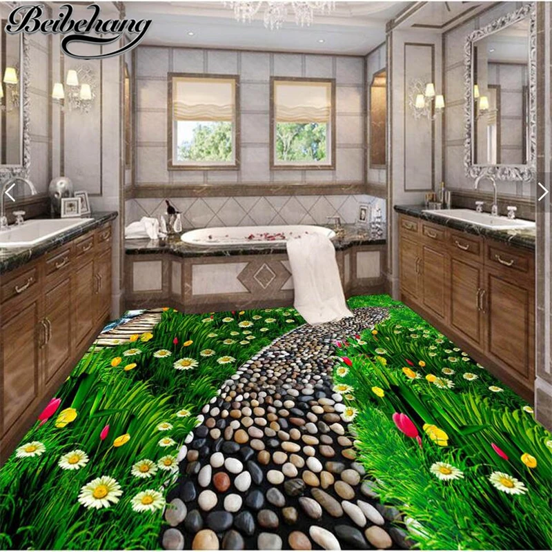 

beibehang Large Custom Flooring Painting 3d Need for Floral Green Grass Nature 3d Self Adhesive Decoration Floor Painting