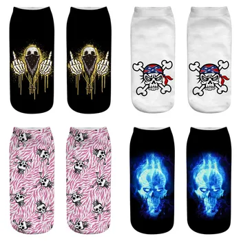 

Harajuku Skull Socks 2019 New 3D Printing Short Socks Women Fashion Low Cut Ankle Socks Brand Quality Calcetines Cute Art Socks