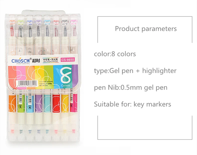 Гелевая ручка с двумя головками, 8 цветов, гелевая ручка для письма и маркер, набор маркеров для школы и офиса