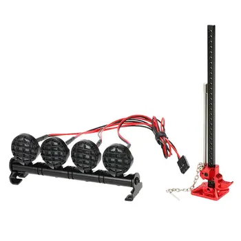 

RC Rock Crawler Metal Jack Tool + 4-LED Roof Light Lamp for 1/10 RC Car RC4WD Axial D90 SCX10 CC01 Parts Accessories