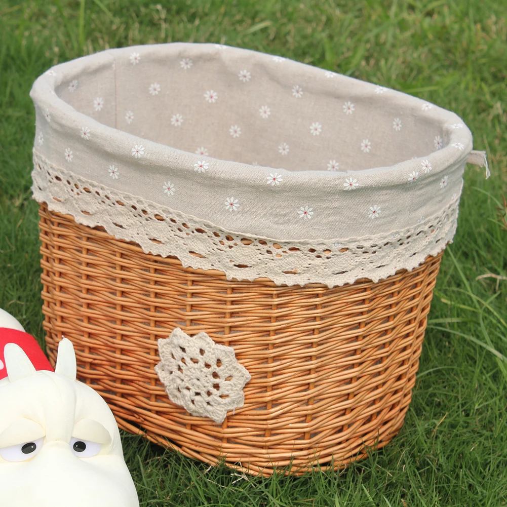 Sale Linen Lining Bicycle Basket Folding Wicker Front Handlebar Bike Basket Electric Bicycle Basket 1