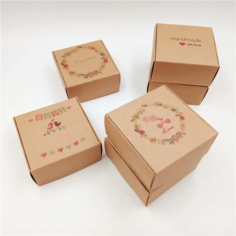 100 шт/партия 6,5x6,5x3 см Винтажный стиль праздничное украшение-растяжка коробка печать птицы цветы ручной работы с сердечком упаковка