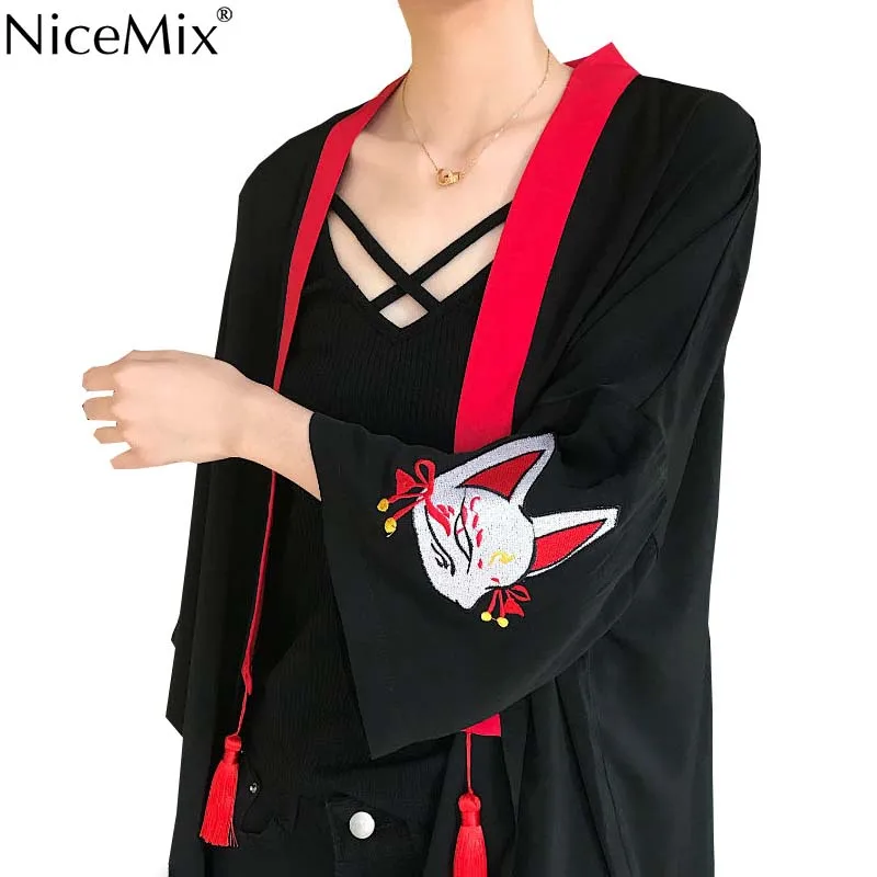 Кимоно NiceMix женское в японском стиле рубашка Харадзюку блузка с вышитой лисой