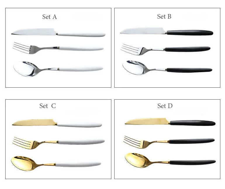Набор из 3 предметов, Высококачественная золотая ручка, 304 нержавеющая сталь, столовая вилка, ложка, набор ножей, белый и черный цвет