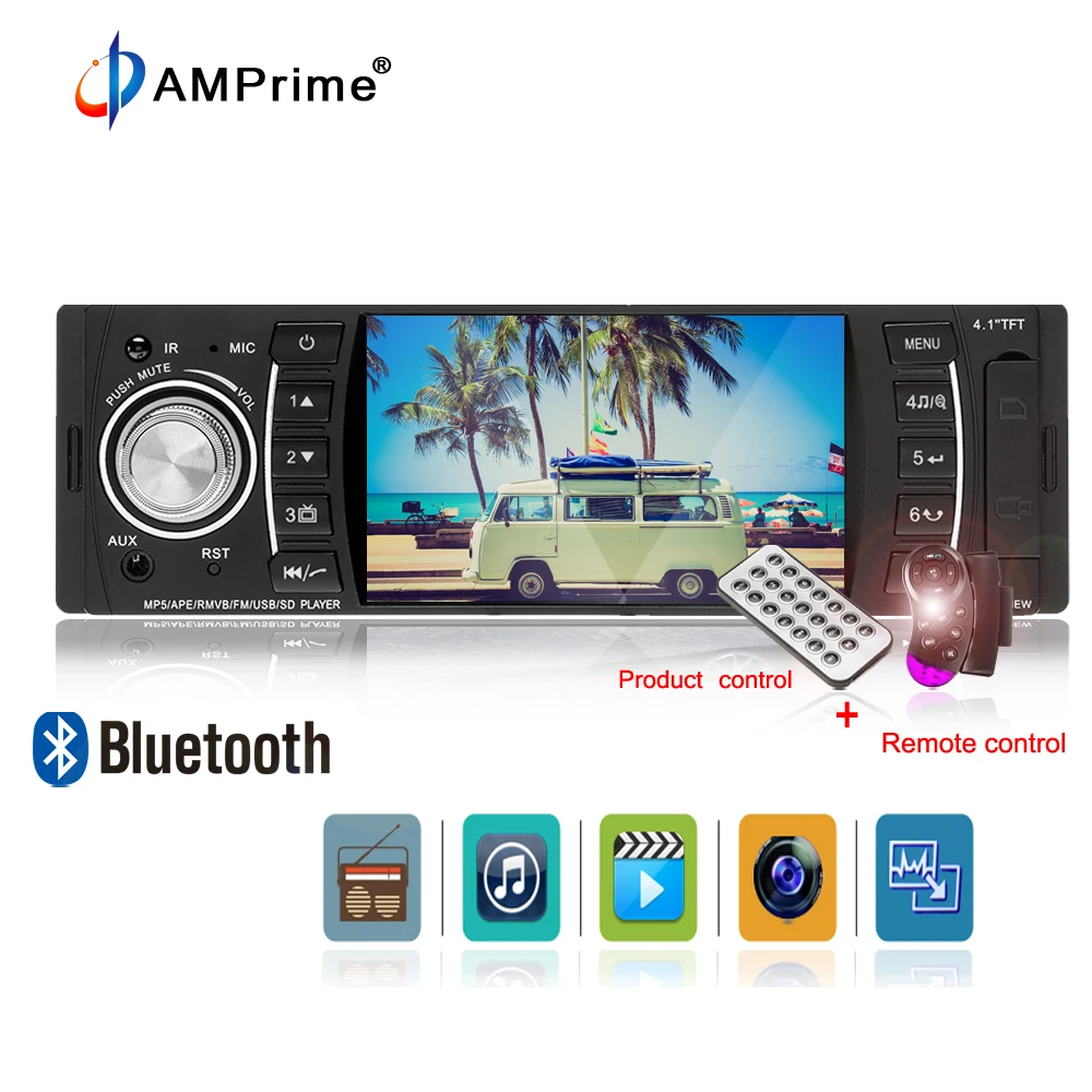 

AMPrime Autoradio 4.1 inch 1 Din Car Radio FM Receiver Bluetooth Auto Audio Stereo USB SD Steering Wheel Control 4514F Radio Car