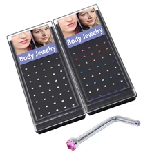 40 шт./кор. из нержавеющей стали CZ Кристалл L форма нос нательное пирсинг-кольцо гвоздики ювелирные изделия кости 20 Калибр