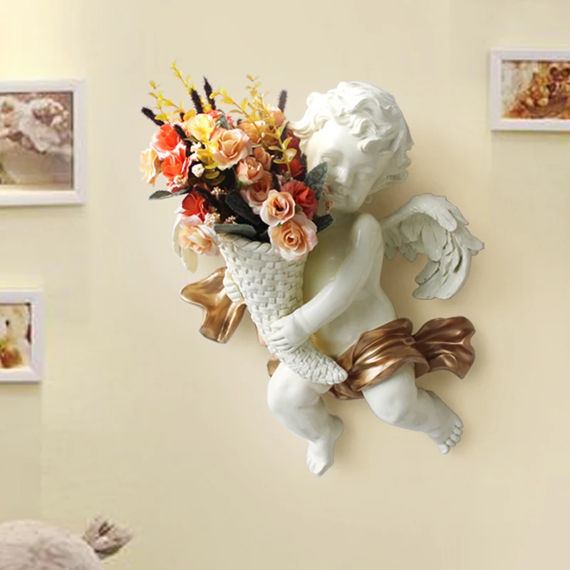 

Creative European style Wall-mounted vase Resin flower pot Home wall decorations Angel Cupid Wall pendant Wall decoration