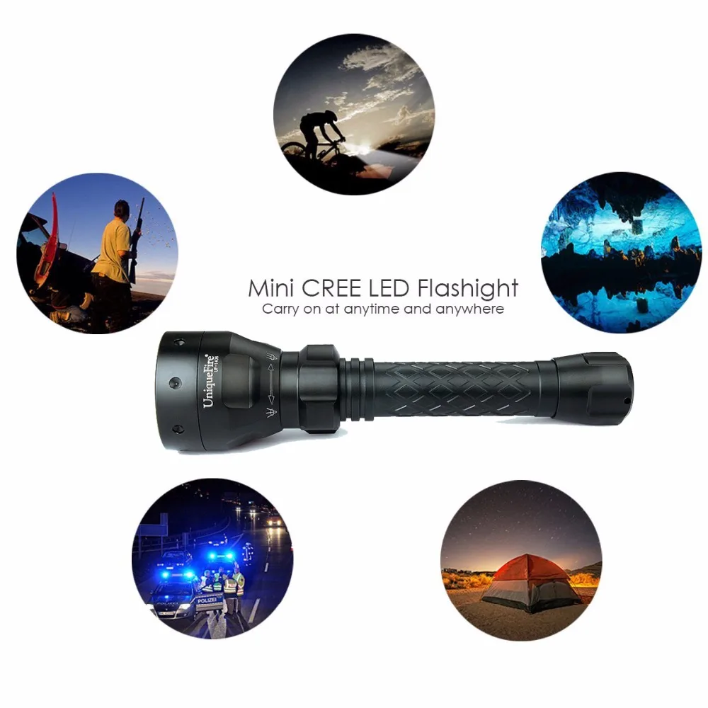 

UniqueFire Rechargeable LED Flashlight 1406 Cree XPG Flashlights Power Camping Emergency Light Indoor Outdoor Aluminum Body