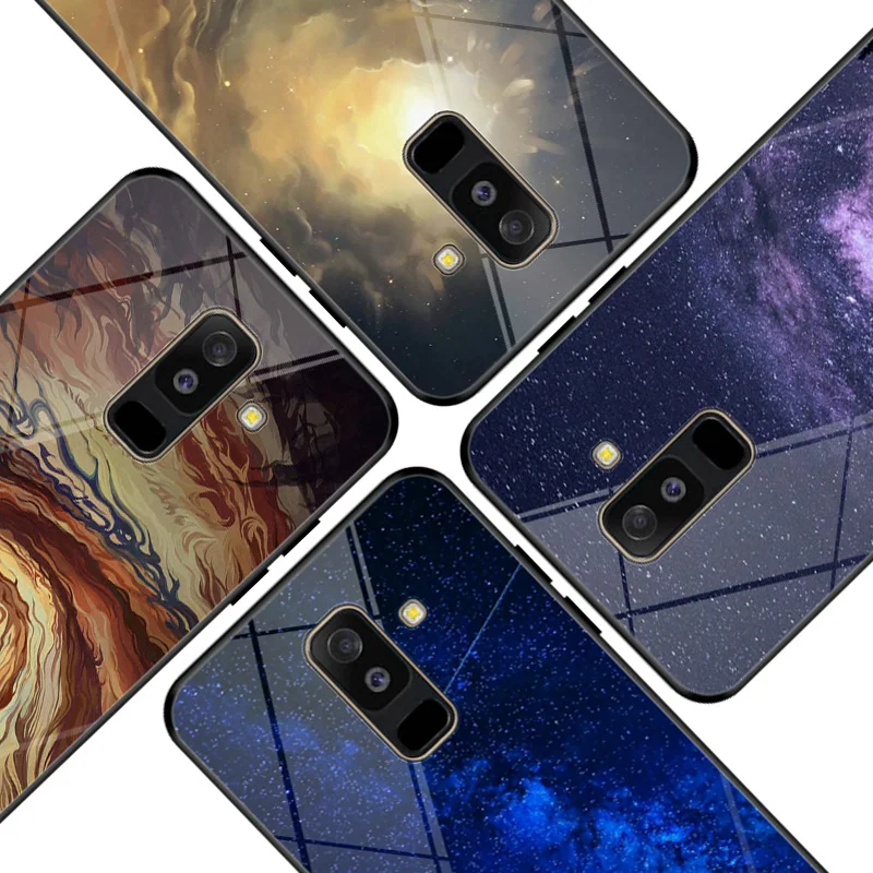

Glass Case for Samsung Galaxy A6 2018 Case Carcasa Samsung A6+ Space Cover Soft Silicone Bumper for Samsung Galaxy A6 Plus 2018