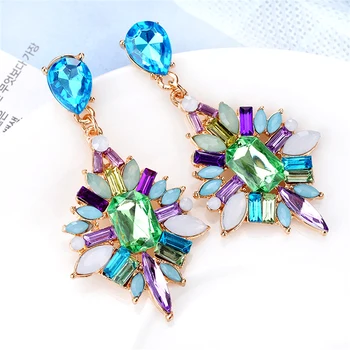 

Ethnic Handmade Multi Color Rhinestones Crystal Flower Drop Earrings for Women Wedding Party Fashion Statement Earrings Jewelry