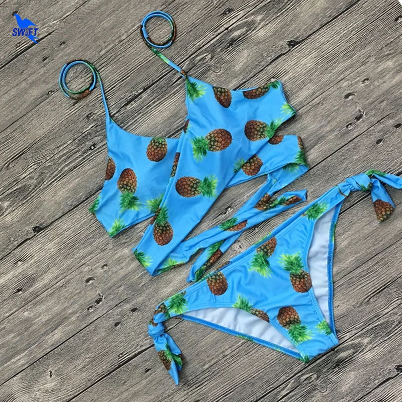

2018 Sexy Women Swimsuit Push Up Swimwear Criss Cross Bandage Bikini Set String Halter Knot Beach Bathing Suit Swim Wear Biquini