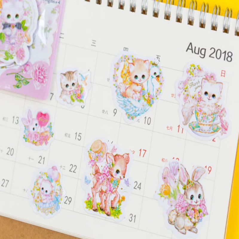 Pacotes Lote Kawaii Gatos Flor Bronzeamento Papel Adesivos Faça Você Mesmo Diário Decoração Scarpbooking Etiqueta 20 - 8 High Quality Material escolar e de escritório
