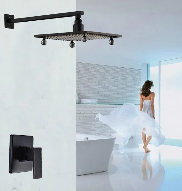 

Oil Rubbed Bronze Rainfall 10"Shower Faucet Single Handle Mixer Wall Mounted Tap