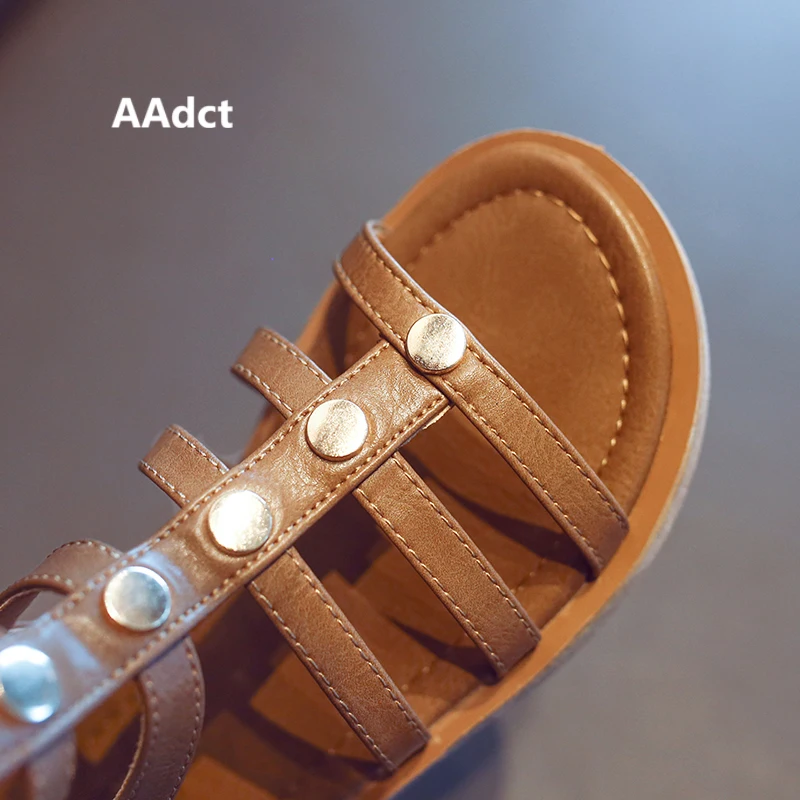 AAdct 2019 soft sole girls sandals new summer kids Gladiator sandals for girls Rome hollow high children shoes princess rivet