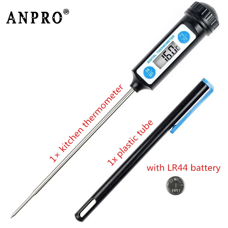 Anpro Kitchen Digital Food Thermometer Long Probe Electronic Cooking Thermometer For Cake Soup Fry BBQ Meat With Battery