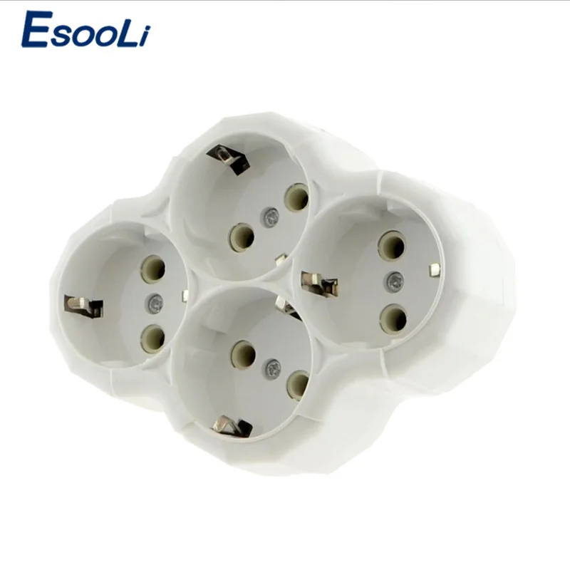 

Esooli Four Socket European Type Conversion Plug 1 TO 4 Way EU Standard Power Adapter Socket 16A Travel Plugs AC 110~250V