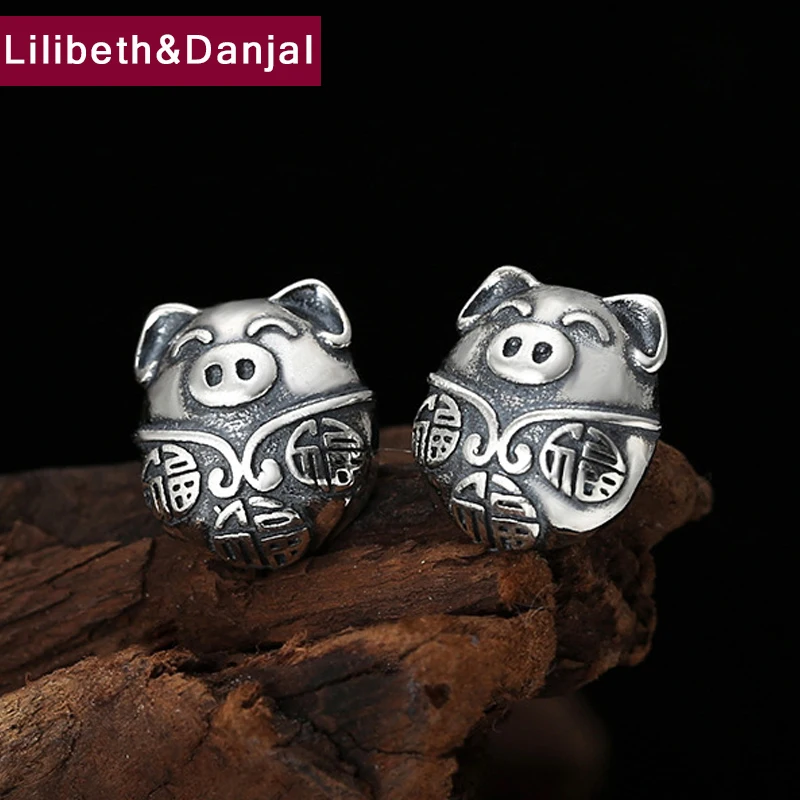 

2019 Creative Blessing Zodiac Pig Ladies Earring 100% 925 Sterling Silver Jewelry Women Men pendientes verano Stud Earring E02