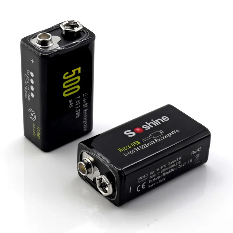 Soshine 9 В литиевая батарея 500 мАч micro usb зарядка 7,4 В