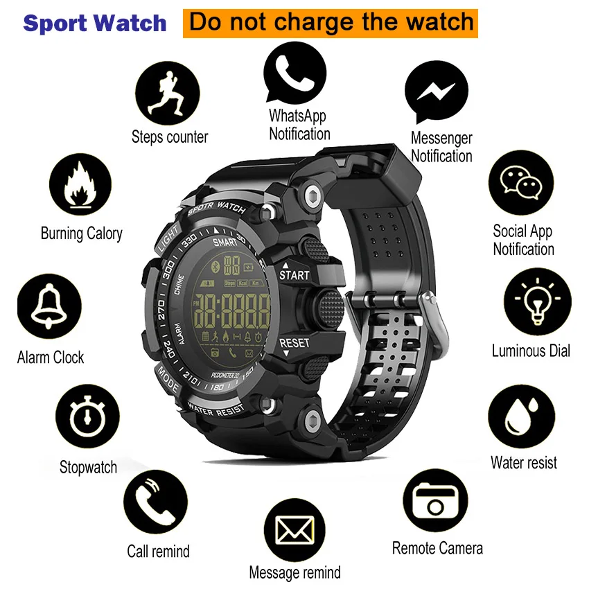 

Bluetooth SmartWatch Remote Control Sport EX16 Smart Watch IP6Waterproof Men Wristwatch SMS Call Remind Long standby Reloj EX18