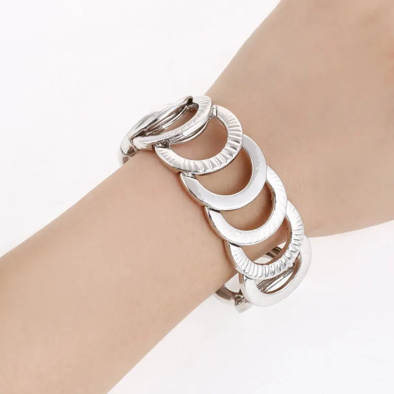 

Moda Mujer 2019 Silver Femme Bracelet Moon Shape Metal Strand Elastic Pulsera Hombre Bracelets Gifts For Women Jewelry