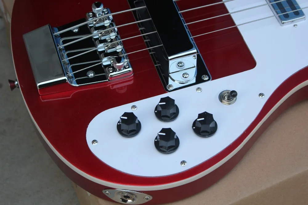 Металлическая красная бас гитара с белой накладкой, палисандр гриф, хромированные изделия, предложение по индивидуальному заказу