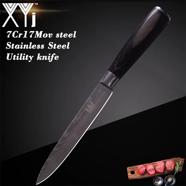 XYj японские кухонные ножи из нержавеющей стали, аксессуары, инструменты, фруктовые кухонные ножи Santoku, кухонные ножи для нарезки дамасских вен - Цвет: 5 inch Utility Knife