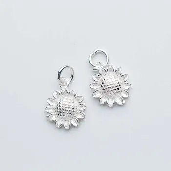

Pretty Designer Women Decoration Pendants 925 Sterling Silver Sunflower Charms With Rings DIY Jewelry Making Earrings For Women