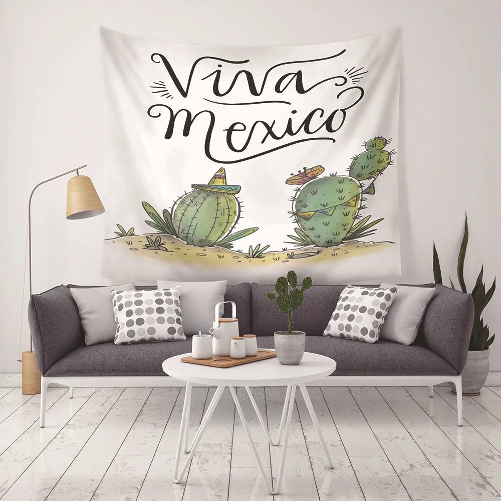 Astoral Green Plant Picture Cactus Mandala Printed Tapestry Wall Hanging Decorative Large Polyester Fabric Boho Decor Ouija