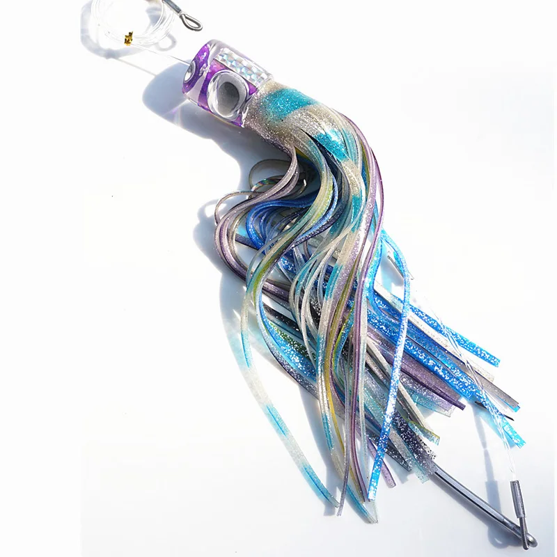 

11Inches Trolling Fishing Lures Prowler Skirt Soft Rigged Big Game Fishing Tuna Marlin Bait Stainless Steel Hook Resin Head