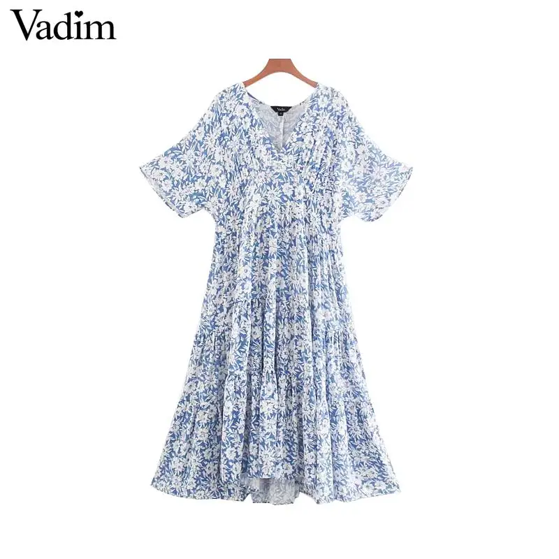 

Vadim women floral print V neck maxi dress short sleeve female casual summer beach dresses chic A line vestidos QC538