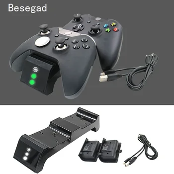 

Besegad 3 in 1 Dual Wireless Controller Charger Charging Station with Battery Pack USB Cable for Xbox One S Elite Controllers