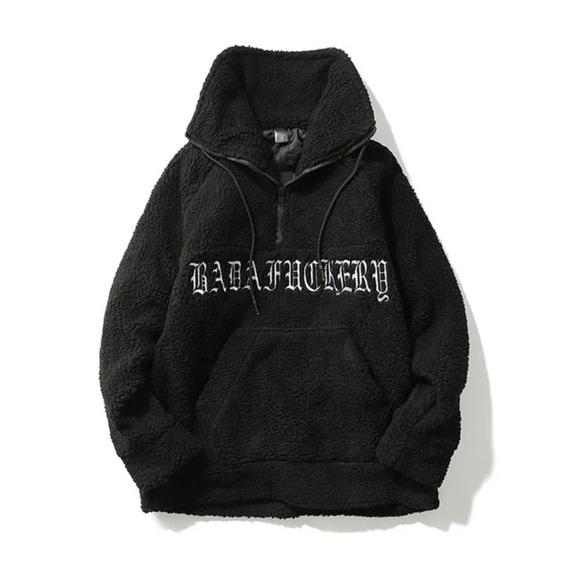

Fashion Long Sleeve High Street Streetwear Casual Winter Male Sweatshirt Letter Plus Velvet Sweatshirts Couple Pullover
