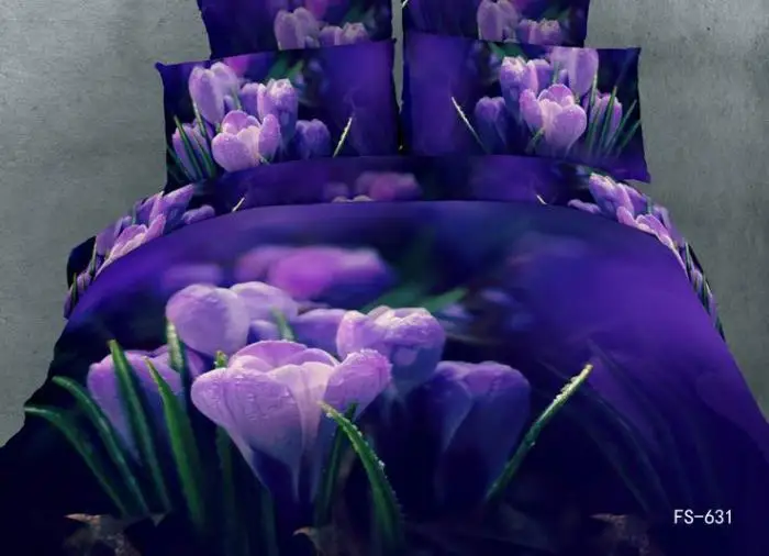 3D Blue purple tulip bedding set queen king size sets bed sheet linen