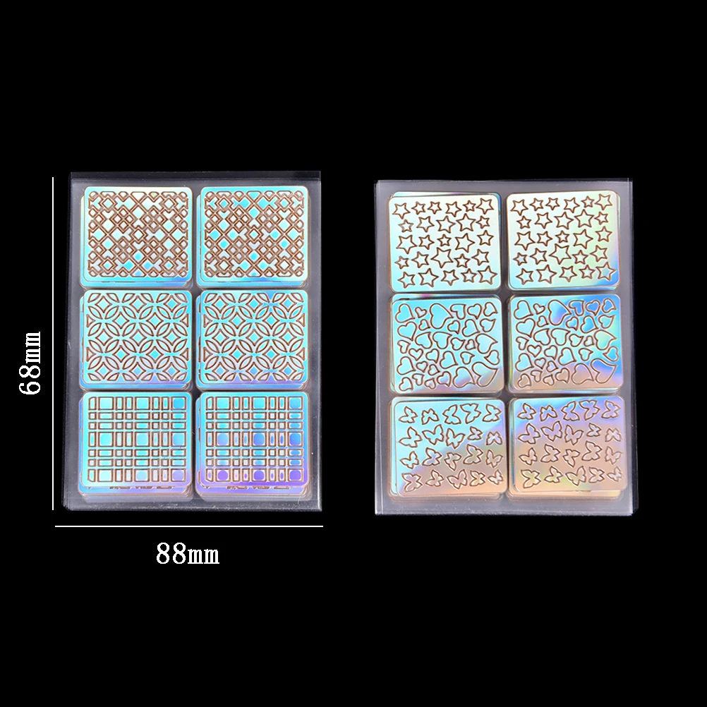 

Hot Sale 12/24 Pcs Nail Vinyls Transfer Tips Guide Template Heart Star Fish Design Sticker Sheet Laser Hollow Stencil Stickers