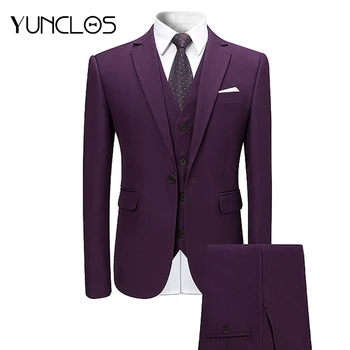 

YUNCLOS Men Business Suits 3 Pieces(Jacket Vest Pant ) Formal Tuxedos Slim Fit Terno Masculino Men Wedding Party Suits