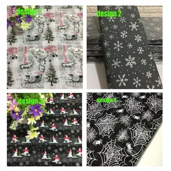

Brand New Design Quality Grey Black Christmas Santa Claus Snowflake Snowman Spider Web Printed Cotton Fabric For DIY Sewing Deco