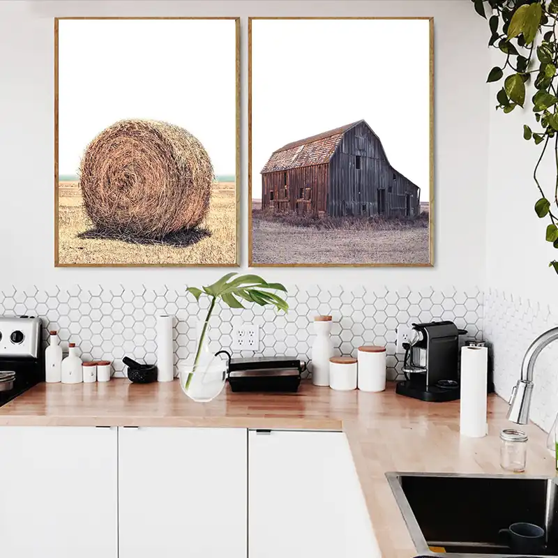 Arte De Pared De Granja Rustica Pintura De Lona Minimalista