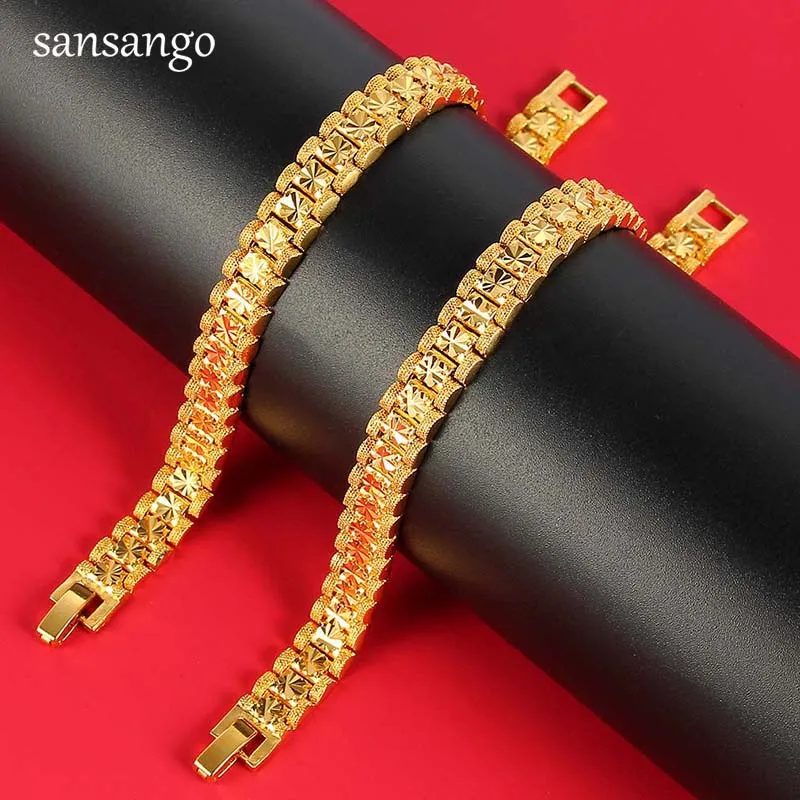 New Arrival Hip Hop 24K Golden Curb Link Chain Bracelet Male Jewelry For Men Women Luxury Bangle Party Gift Wholesale 18cm