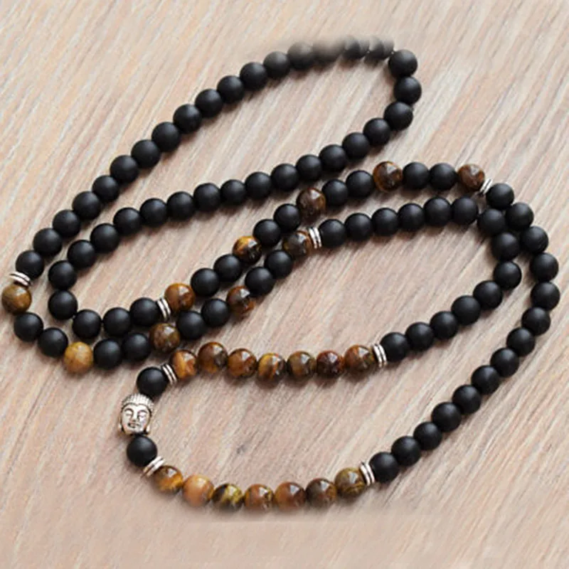 108 Mala мужской браслет с запахом тигры глаз матовый оникс japa mala буддийские