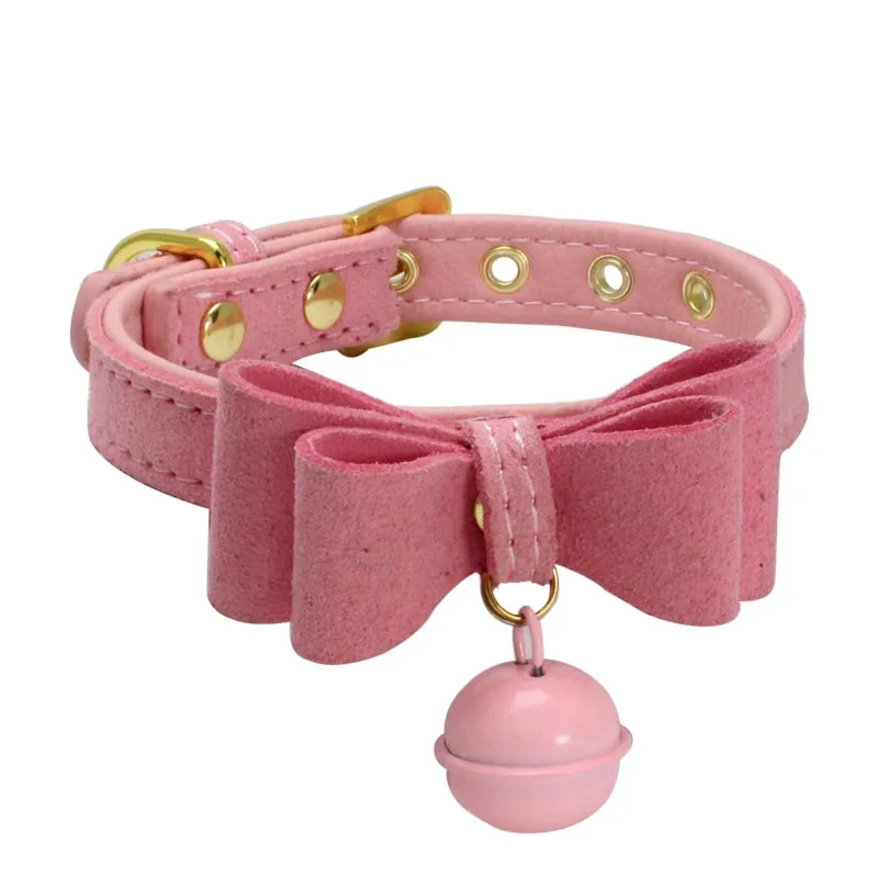 Soft Suede Fabric Dog Bowknot Collar with Bell Cat Kitten Puppy Small