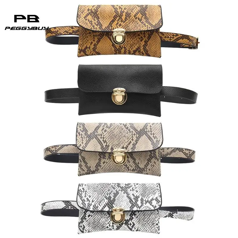 

Women Waist Fanny Belt Packs PU Leather Snake Print Crossbody Chest Bags