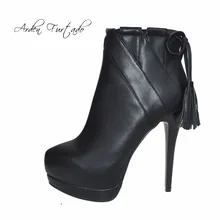 Arden Furtado/Новинка года; Зимние Модные ботильоны из натуральной кожи на высоком каблуке и платформе с круглым носком на шнуровке; обувь с кисточками на шпильке