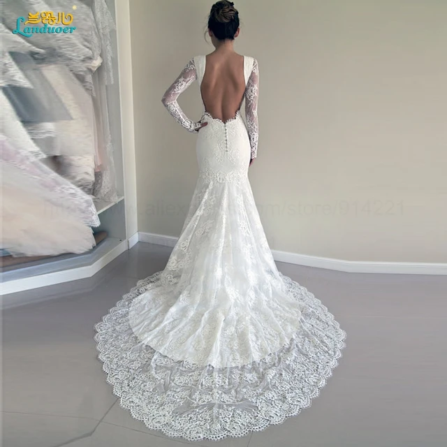 Vestido De Novia 2016 De Novia Elegante Encaje Antiguo Sirena Vestido De Boda Largo Backless Manga Larga Y Espalda Abierta Robe De Mariage En Vestidos De Novia De Bodas Y Eventos