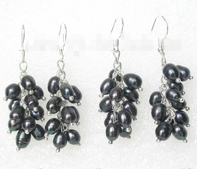 

hot sell new - wholesale Baroque 2piece grape rice black pearls Earrings j8206 Noble style Natural Fine jewe fast SHIPPING