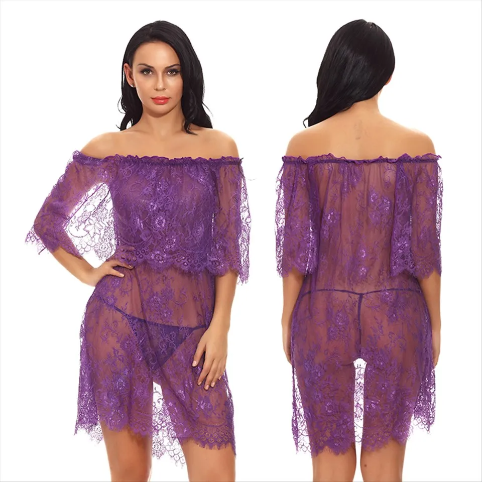 

Lingerie for Women Sexy Lace Chemise Kimono Off Shoulder Sheer Babydoll Floral Robe Nightwear Plus Size S-XXL Sexy Costumes