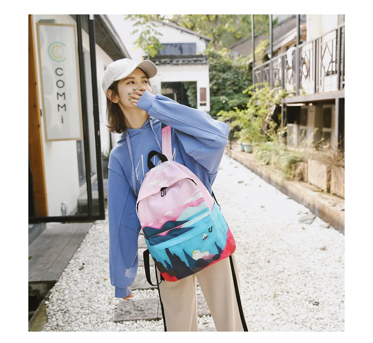 Menghuo Fresh Canvas Backpack Women Landscape School Bags for Teenagers Girls New Backpack Travel Bag Rucksack Mochilas Knapsack_30