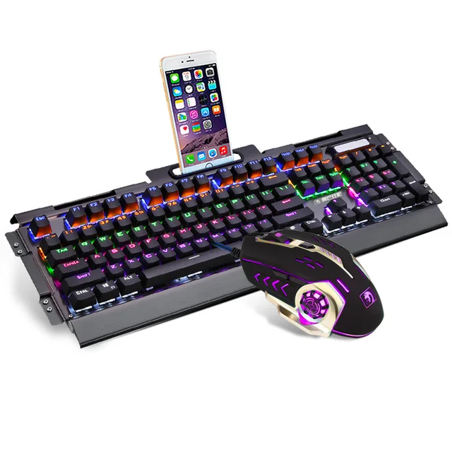 Cheap Newest Mechanical Keyboard 104 keys Blue Black Switch LED Backlight USB Gaming Keyboard Mouse Combo for PC Games Teclado
