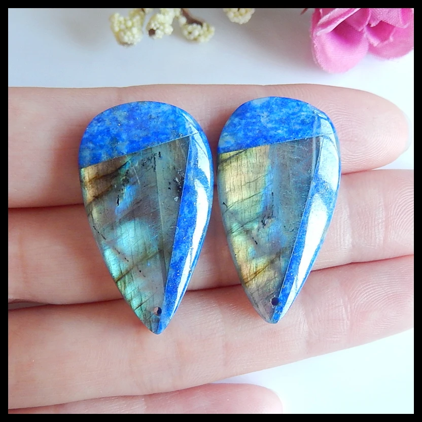 

Fashion Jewelry For Women Earrings Accessories,Lapis lazuli ,Labradorite Intarsia Gemstone earring jewelry,33x9x5mm,10.4g