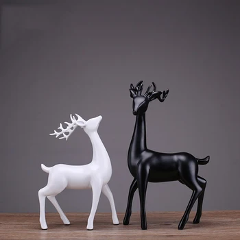 

1 Set Black and white Deer statue Sculptures Modern European Style Resin Deers Living Room Bedroom Wine Cabinet Ornaments Crafts