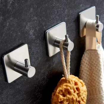 

4 Pcs/set Self Adhesive Hooks Towel Rail Hat Towel Robe Coat Stick-up Stainless Steel Hanger Lavatory Closett Wall Holder